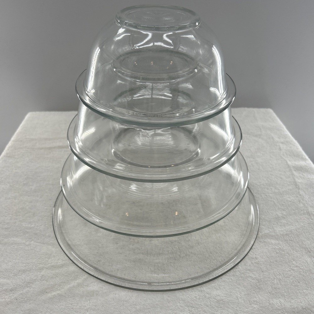 Pyrex Clear Glass Nesting Mixing Bowls #322 323 325 326 USA - Set of 4